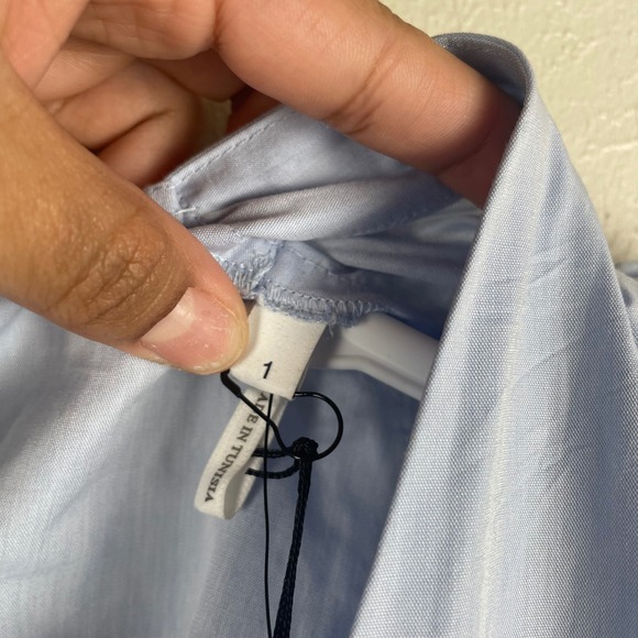 Sandro Paris Light Blue Smocked Waist Ruffle Sleeve Midi Dress Size 1 - Picture 4 of 10